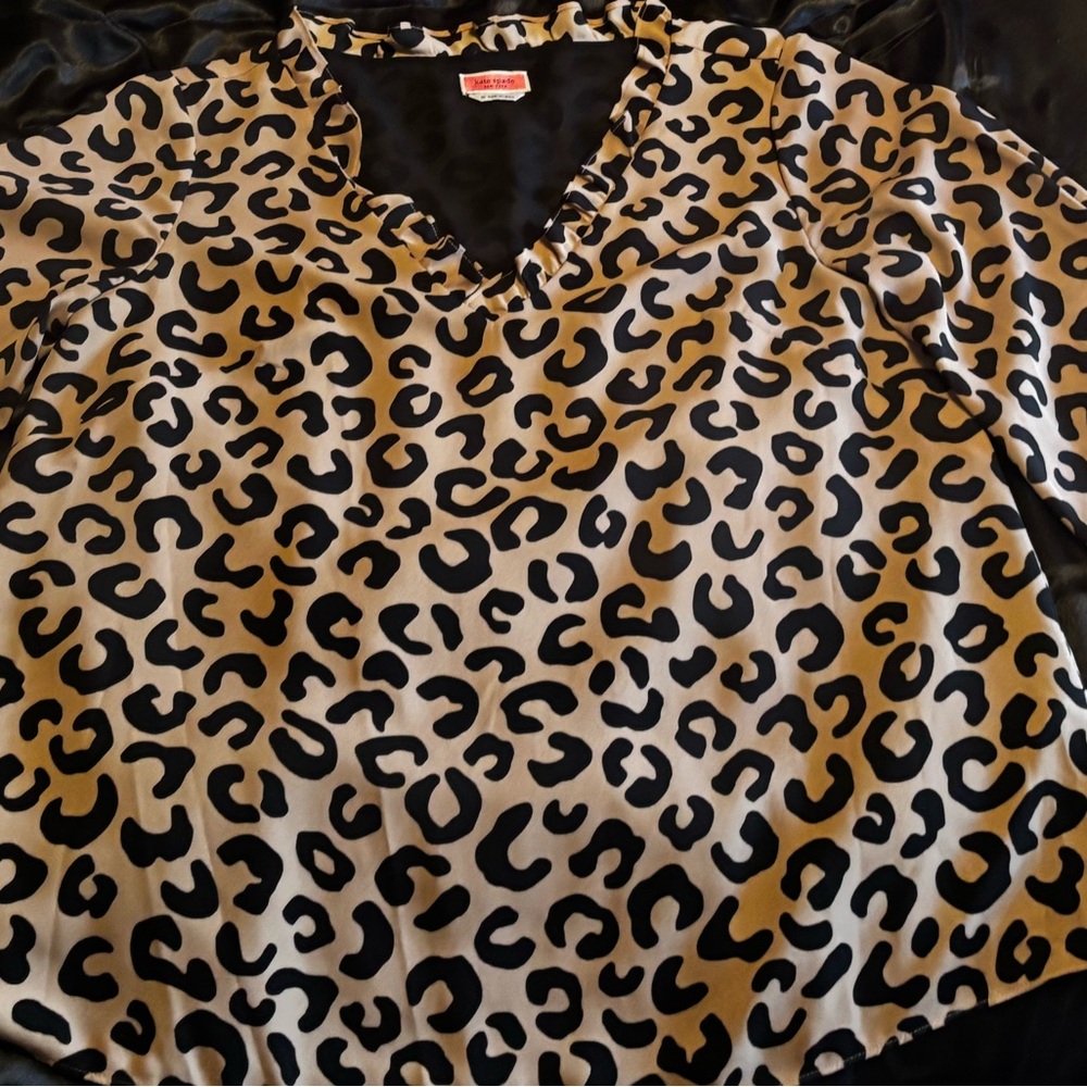 Kate Spade Tan Leopard Print long sleeve Blouse - Picture 4 of 15